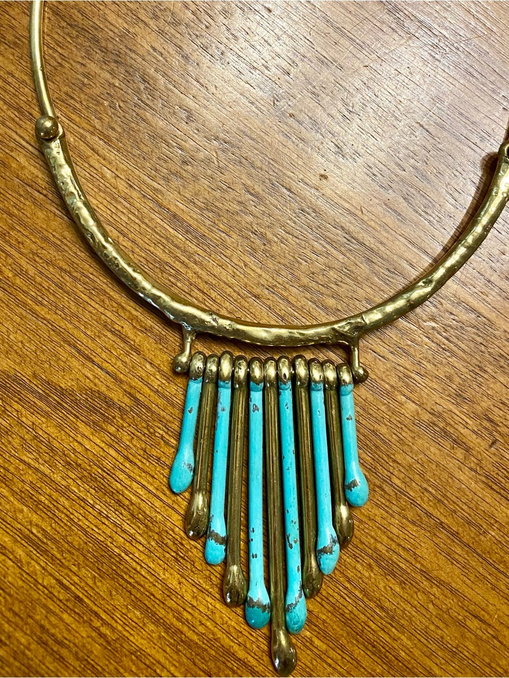 Gold-Tone Turquoise Pendant Collar Necklace - Unbranded